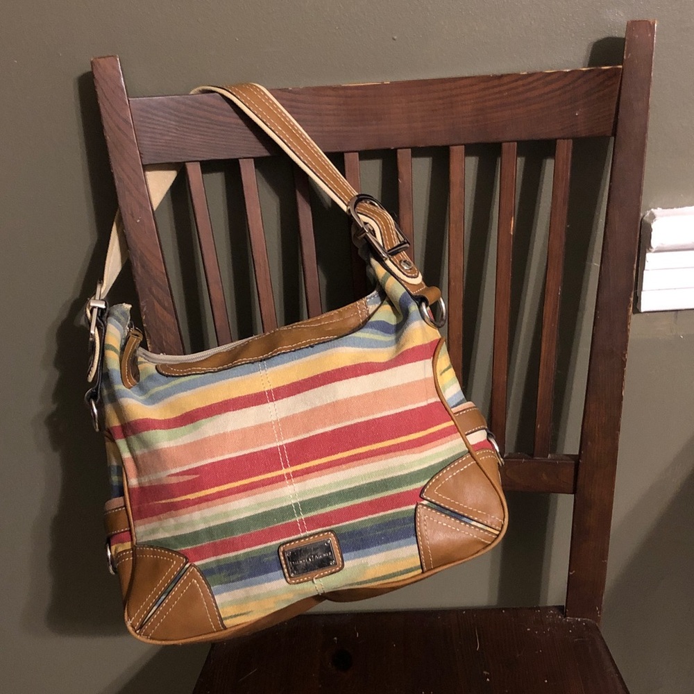 ETIENNE AIGNER Cotton Canvas Striped Multicolor Shoulder Bag
